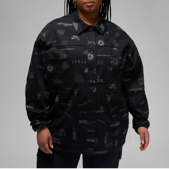 NWT Jordan Nike Heritage Black Icon Printed Cotton Twill Trucker Jacket - Picture 6 of 8